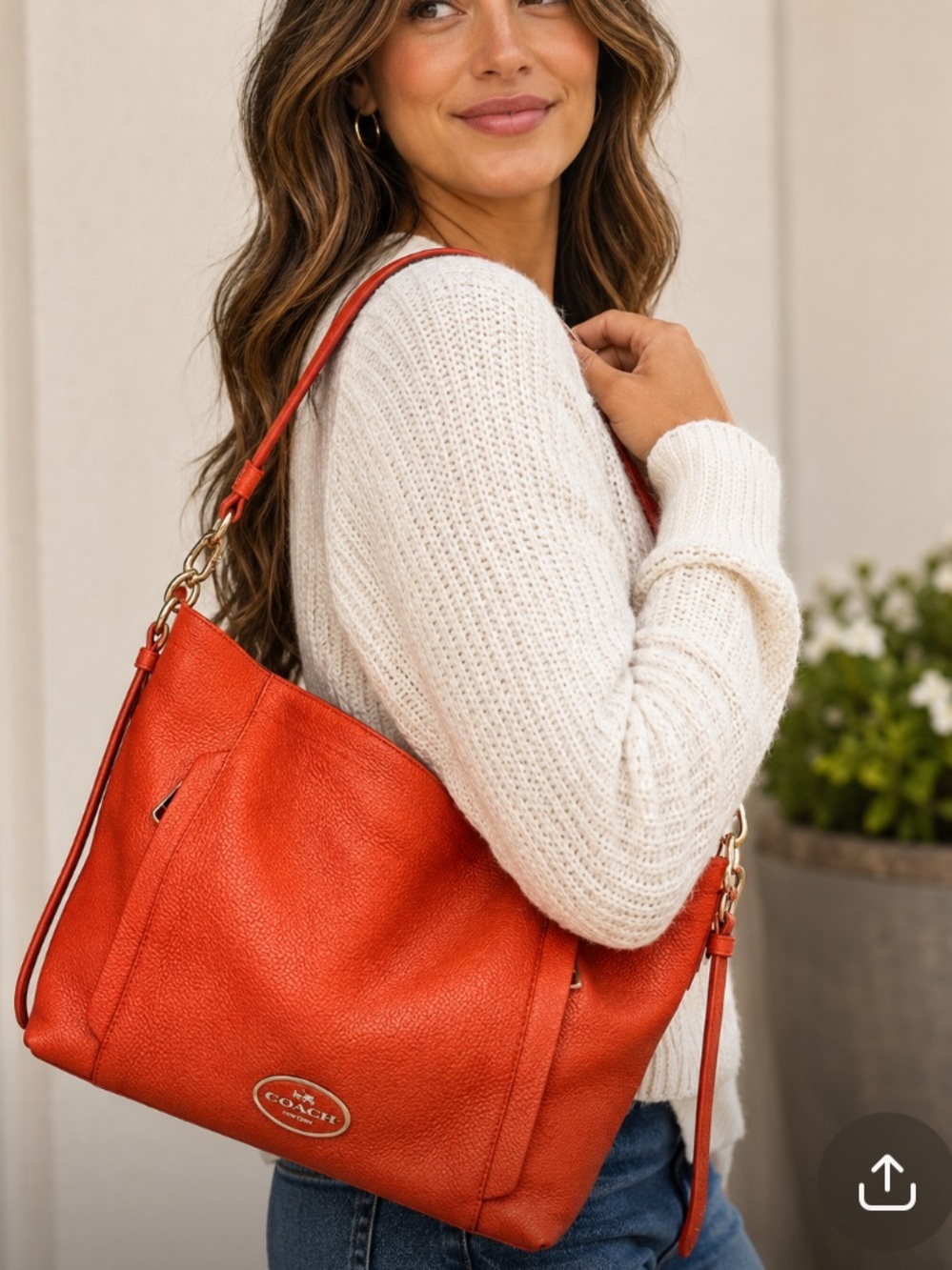 Coach Orange Pebbled Leather Shoulder Bag